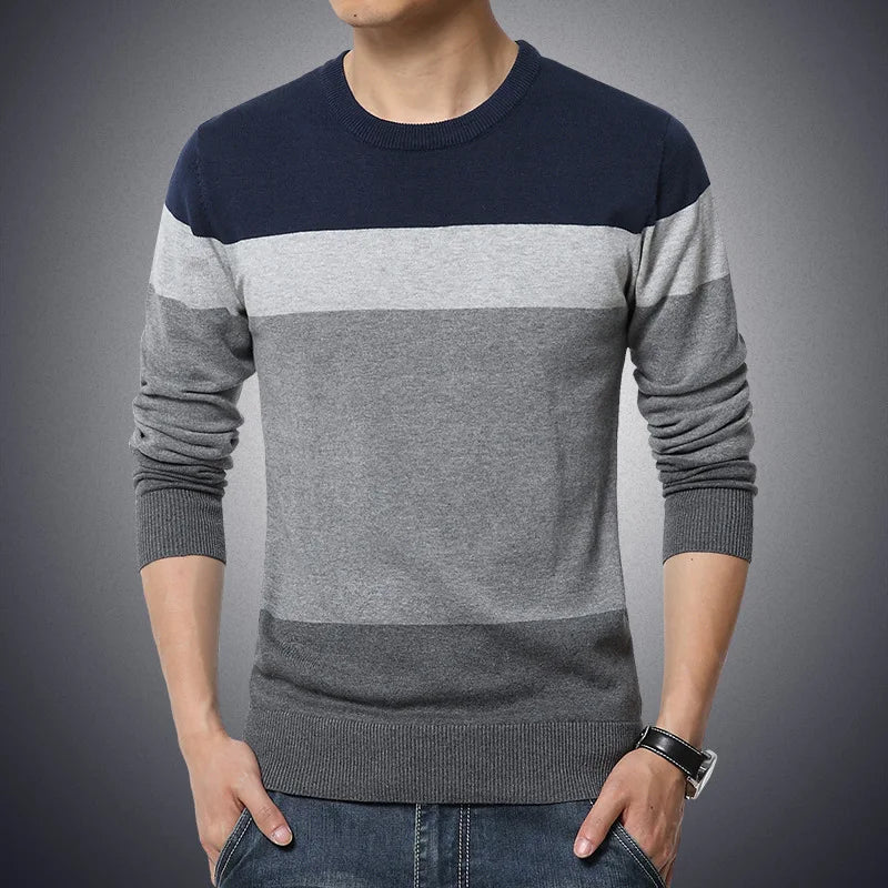 2025 Autumn Casual Men's Sweater O-Neck Striped Slim Fit Knitwear Men's Sweaters Pullovers Pullover Men Pull Homme M-4XL