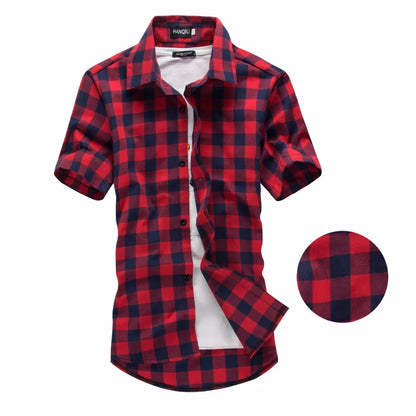 Red And Black Plaid Shirt Men Shirts 2026 New Summer Fashion Chemise Homme Men's Checkered Shirts Short Sleeve Shirt Men