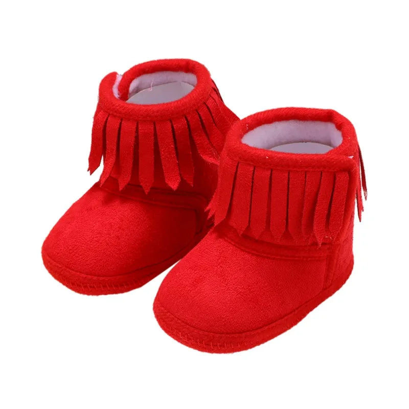 Winter 0-18M Newborn Baby Fringe Boots Girl Newborn Solid Color Tassel Soft Bottom New Cotton Warm Boots