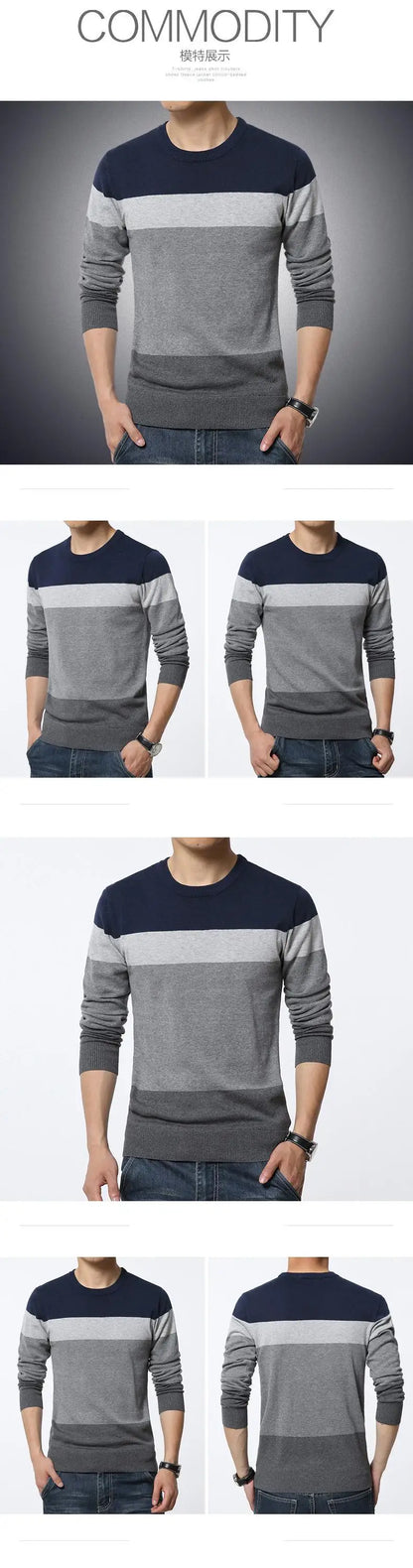 2025 Autumn Casual Men's Sweater O-Neck Striped Slim Fit Knitwear Men's Sweaters Pullovers Pullover Men Pull Homme M-4XL