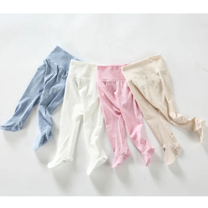 Summer Spring Newborn Baby Boys Girls Cotton High Waist Footed Pants Censual Leggings with Feet  Pajama Trouser Panty hose 0-12m