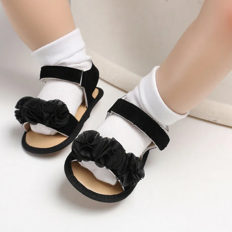 Pretty Newborn Kid Baby Girl Flower Lace Sandals Clogs Flat Shoes Summer Casual Crib Shoes First Pre walker 0-18M