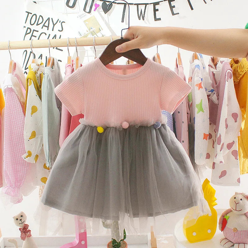 New Baby Girl Dress Summer Newborn Baby Clothes Patchwork Princess Mesh Dress For Girl 1 Year Birthday Infant Baptism Clothing