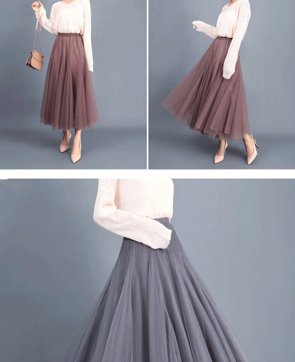 OHRYIYIE Beige Maxi Long Skirt Spring Autumn Women's 2025 New Summer Tulle Skirt Party Mesh A-line Skirts Female Juppe Longue
