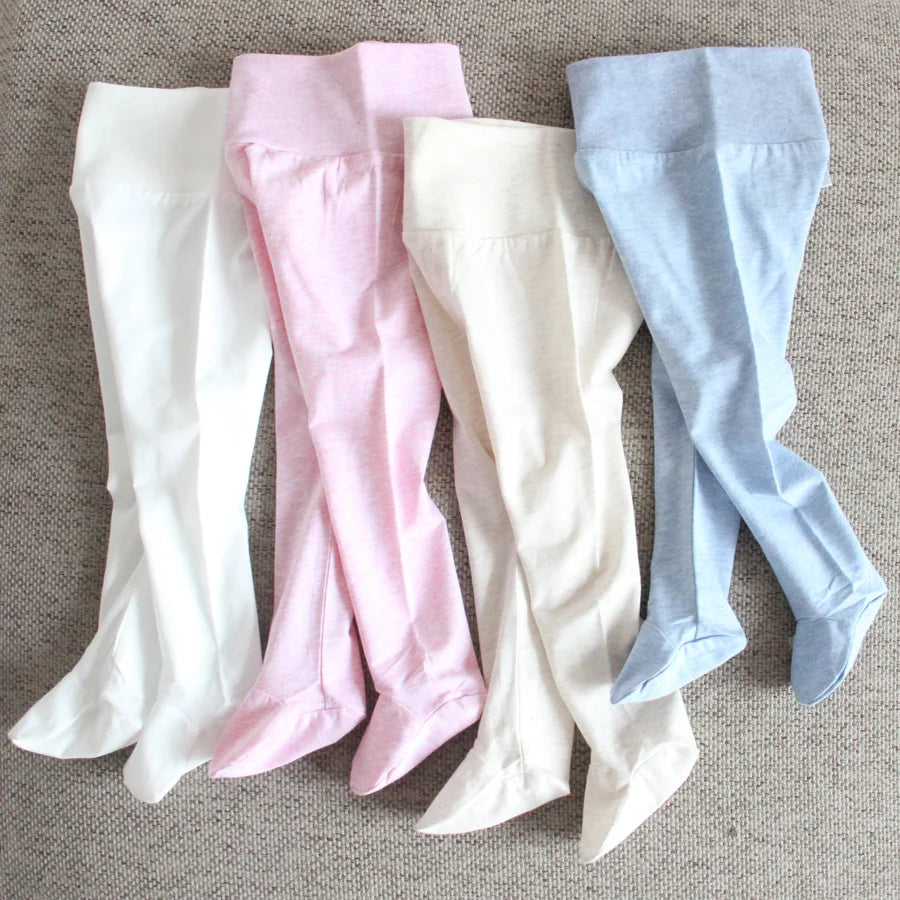 Summer Spring Newborn Baby Boys Girls Cotton High Waist Footed Pants Censual Leggings with Feet  Pajama Trouser Panty hose 0-12m
