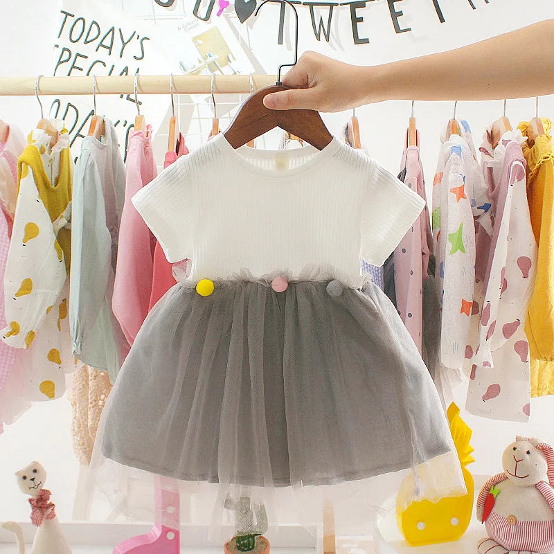 New Baby Girl Dress Summer Newborn Baby Clothes Patchwork Princess Mesh Dress For Girl 1 Year Birthday Infant Baptism Clothing