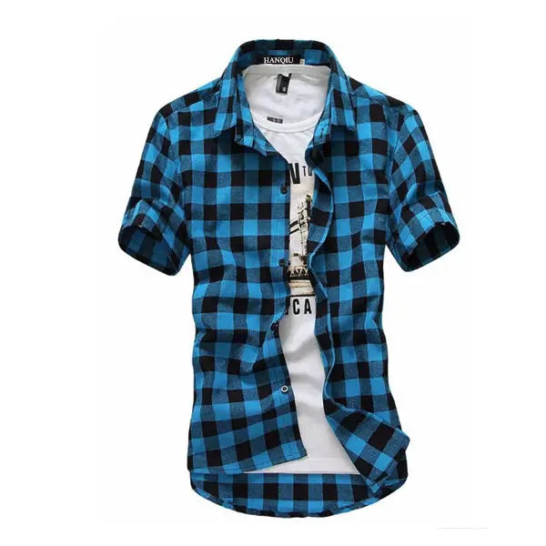 Red And Black Plaid Shirt Men Shirts 2026 New Summer Fashion Chemise Homme Men's Checkered Shirts Short Sleeve Shirt Men