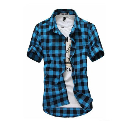 Red And Black Plaid Shirt Men Shirts 2026 New Summer Fashion Chemise Homme Men's Checkered Shirts Short Sleeve Shirt Men