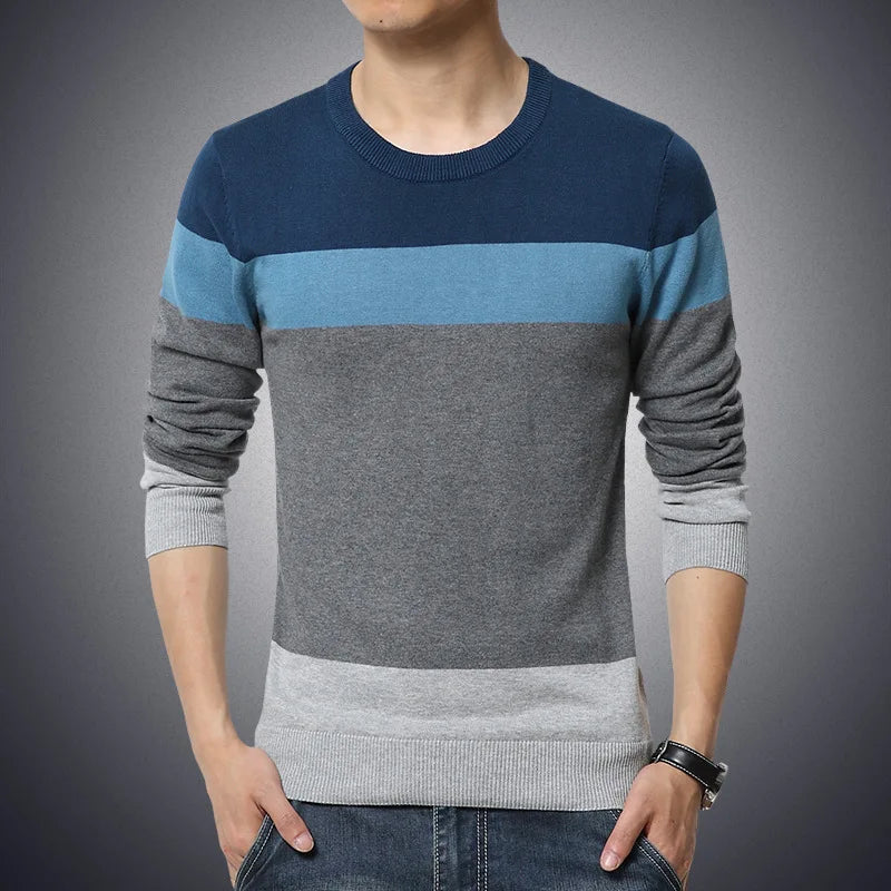 2025 Autumn Casual Men's Sweater O-Neck Striped Slim Fit Knitwear Men's Sweaters Pullovers Pullover Men Pull Homme M-4XL