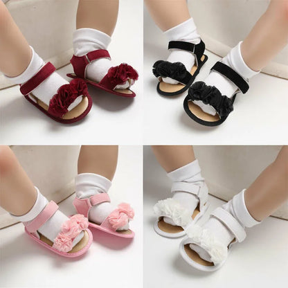 Pretty Newborn Kid Baby Girl Flower Lace Sandals Clogs Flat Shoes Summer Casual Crib Shoes First Pre walker 0-18M