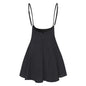 Plus Size 2XL Mini Skirt Women Black High Waist Solid Stretch Skirts Women's Preppy Flared Skater Swing Short Suspender Skirts