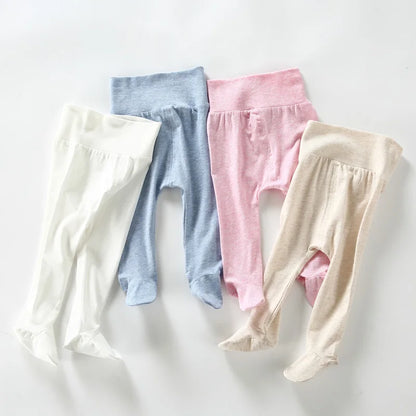 Summer Spring Newborn Baby Boys Girls Cotton High Waist Footed Pants Censual Leggings with Feet  Pajama Trouser Panty hose 0-12m
