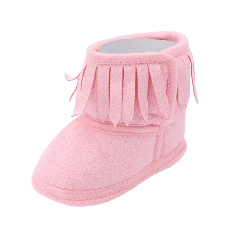 Winter 0-18M Newborn Baby Fringe Boots Girl Newborn Solid Color Tassel Soft Bottom New Cotton Warm Boots
