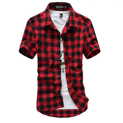 Red And Black Plaid Shirt Men Shirts 2026 New Summer Fashion Chemise Homme Men's Checkered Shirts Short Sleeve Shirt Men