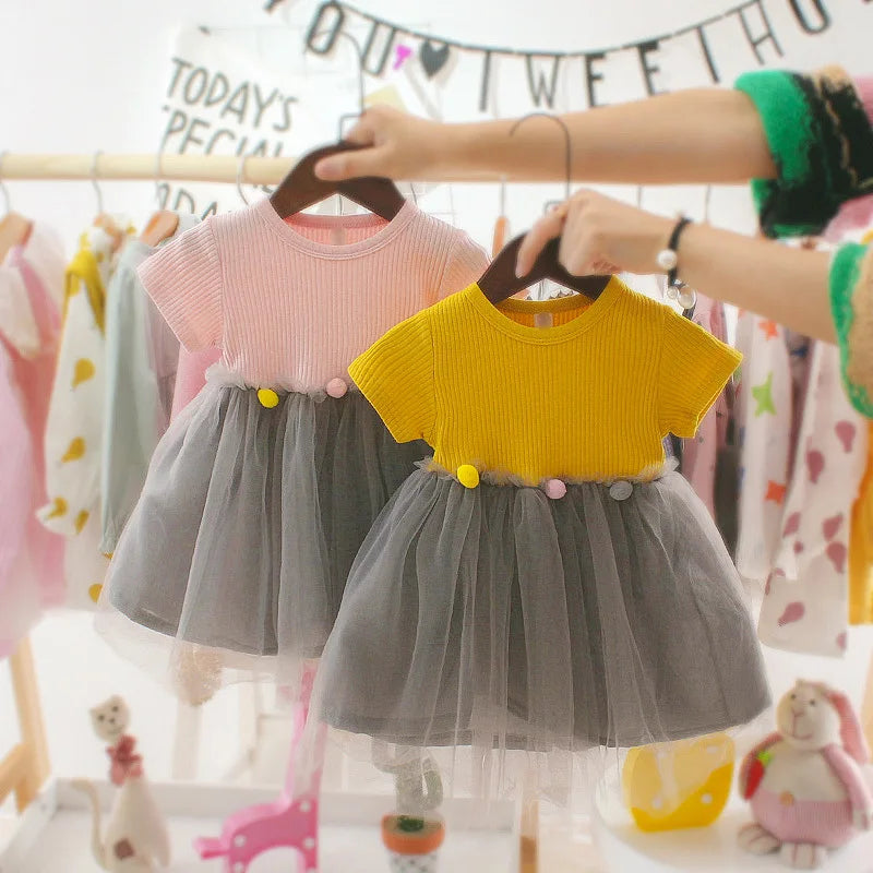 New Baby Girl Dress Summer Newborn Baby Clothes Patchwork Princess Mesh Dress For Girl 1 Year Birthday Infant Baptism Clothing