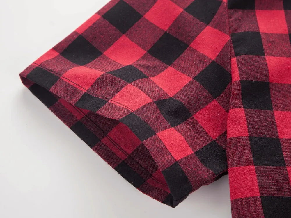 Red And Black Plaid Shirt Men Shirts 2026 New Summer Fashion Chemise Homme Men's Checkered Shirts Short Sleeve Shirt Men