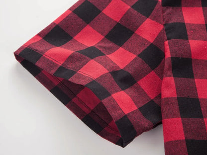 Red And Black Plaid Shirt Men Shirts 2026 New Summer Fashion Chemise Homme Men's Checkered Shirts Short Sleeve Shirt Men