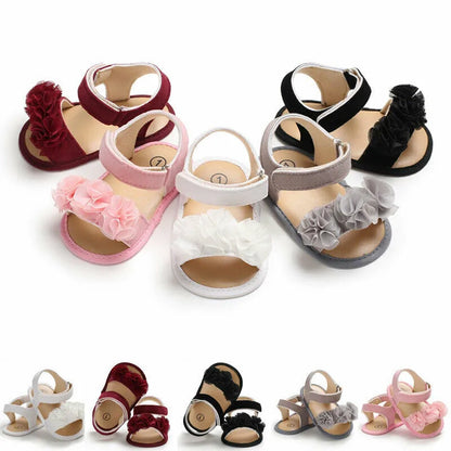 Pretty Newborn Kid Baby Girl Flower Lace Sandals Clogs Flat Shoes Summer Casual Crib Shoes First Pre walker 0-18M
