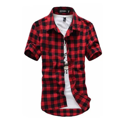 Red And Black Plaid Shirt Men Shirts 2026 New Summer Fashion Chemise Homme Men's Checkered Shirts Short Sleeve Shirt Men