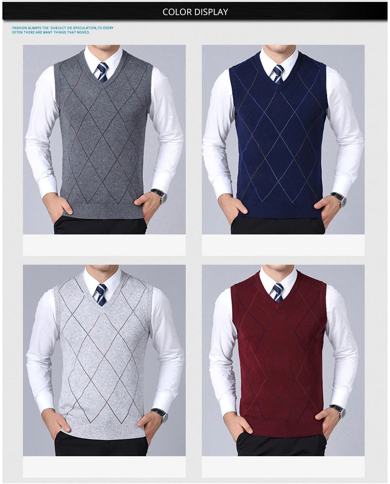 2025 New Fashion Brand Sweater For Men's Pullover Vest Slim Fit Jumpers Knitwear Plaid Autumn Korean Style Casual Men Clothes
