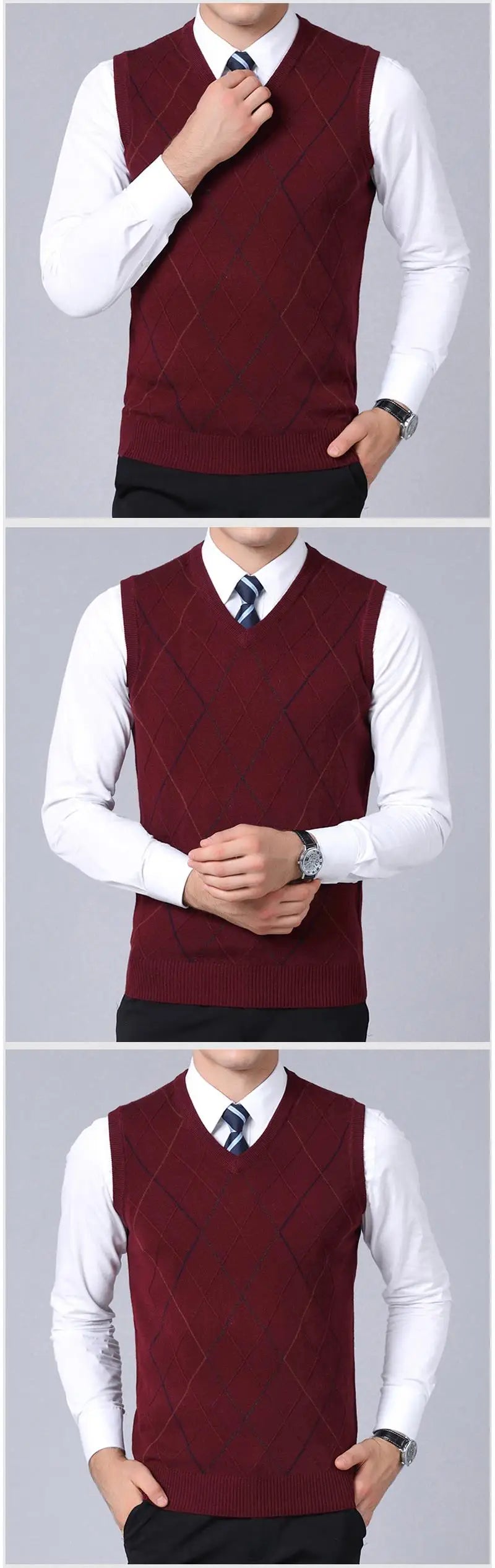 2025 New Fashion Brand Sweater For Men's Pullover Vest Slim Fit Jumpers Knitwear Plaid Autumn Korean Style Casual Men Clothes