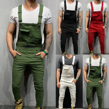 Summer New Men's Distressed Denim Carpenter Overalls Bib Jumpsuits Motos Biker Jean Long Harajuku Rompers Streetwear Plus Size