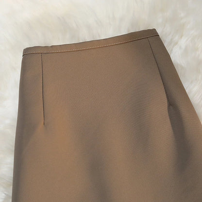 Fashion Elegant Formal Skirts Women Autumn New High Waist Drape Suit Long Brown Skirt Zipper Female