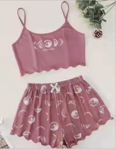 Hot Women's Sleepwear Cute Cartoon Print Short Set Pajamas for Women Pajama Set Sweet Short Sleeve V-Neck & Shorts Summer Pajama