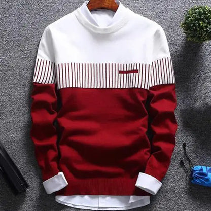 Fashion Men striped Sweater pullover Color Block Patchwork O Neck Long Sleeve Knitted Sweater Top Blouse For Warm Men's Clothing