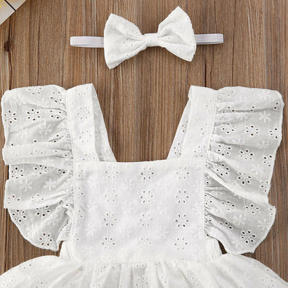 Newborn Infant Baby Girls Princess Short Sleeve Romper Dress Clothes Outfit 2025 Summer white girls mini dress