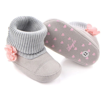 Cute Autumn Winter Children Baby born Warm Flower Boots Baby First Walk Shoes