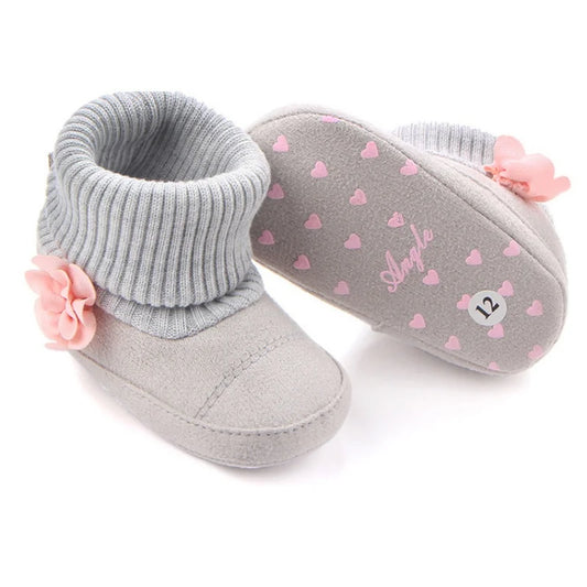 Cute Autumn Winter Children Baby born Warm Flower Boots Baby First Walk Shoes