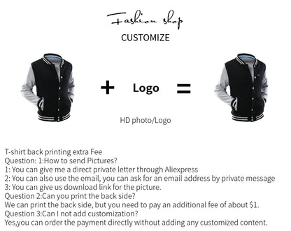 Baseball Jackets Men New Fashion Design Slim Fit College Varsity Coat Women's Jacket Support Custom Print Photo/Text