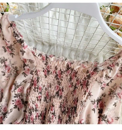 Blouse Women Autumn Retro Sexy Square-Neck Chiffon Shirt Long Sleeve Women's High Waist Short Blusas Ropa De Mujer