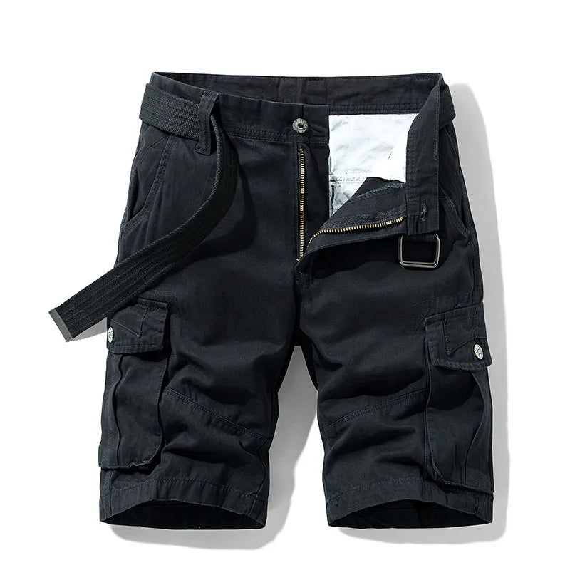2026 Summer Men's Baggy Multi Pocket Military Cargo Shorts Male Cotton Khaki Men's Tactical Shorts Short Pants 30-38 No Belt