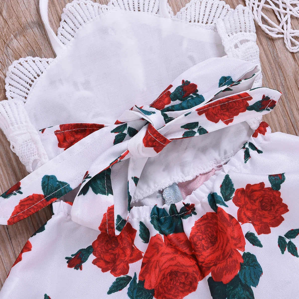 Newborn Baby Girl Clothes Sleeveless Lace Flower Print Strap Romper Jumpsuit One-Piece Outfit Summer Clothes