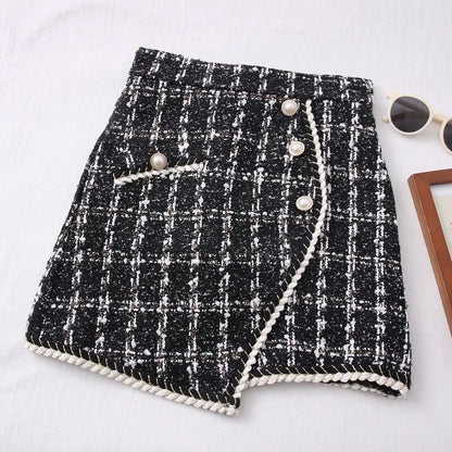 Tweed Skirts for Women Solid High Waist Slimming Skirts Autumn Spring 2026 Buttons Double Breasted Tweed Wool Mini Skirt
