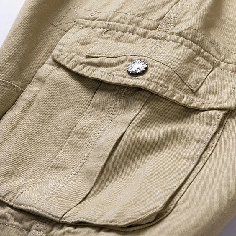 2026 Summer Men's Baggy Multi Pocket Military Cargo Shorts Male Cotton Khaki Men's Tactical Shorts Short Pants 30-38 No Belt