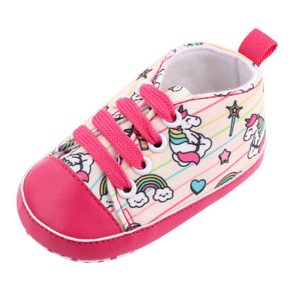 Baby Boys Girls  Soft-soled Toddler Infant First Walkers Cartoon Canvas Pattern Casual Sneaker Shoes Lace-up Shoe New Arrival