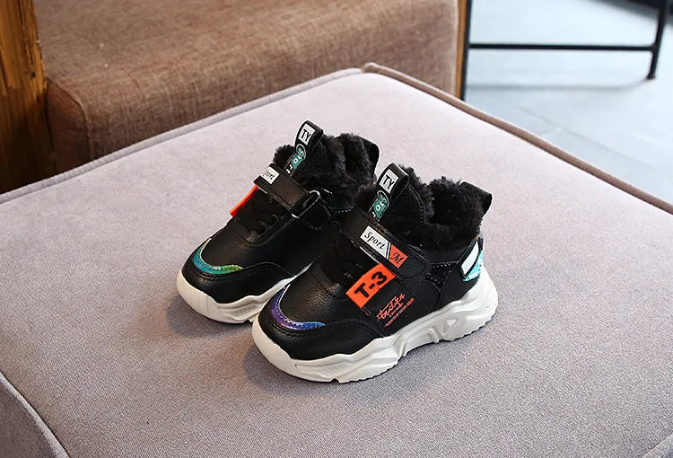 Autumn Winter Girl Children Sport Shoes Breathable Plush Warm Boys Sneakers Boots Soft Light WIth Fur Outdoor Kids Running Shoes