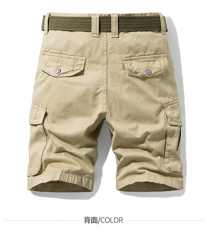 2026 Summer Men's Baggy Multi Pocket Military Cargo Shorts Male Cotton Khaki Men's Tactical Shorts Short Pants 30-38 No Belt