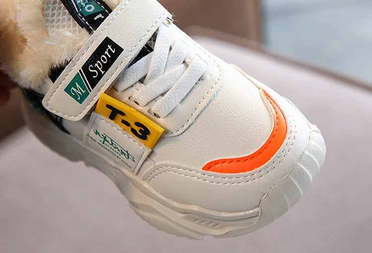 Autumn Winter Girl Children Sport Shoes Breathable Plush Warm Boys Sneakers Boots Soft Light WIth Fur Outdoor Kids Running Shoes