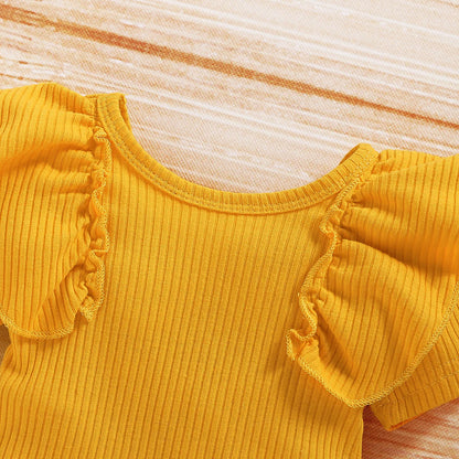 Baby Summer Clothing Girl Floral Clothes Kids Short Sleeve Romper Newborn Jumpsuit+ Girls Sunflower Tutu Shorts 3Pcs Outfits Set
