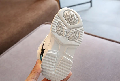 Autumn Winter Girl Children Sport Shoes Breathable Plush Warm Boys Sneakers Boots Soft Light WIth Fur Outdoor Kids Running Shoes