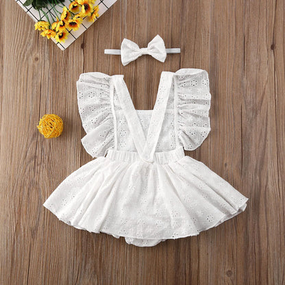 Newborn Infant Baby Girls Princess Short Sleeve Romper Dress Clothes Outfit 2025 Summer white girls mini dress