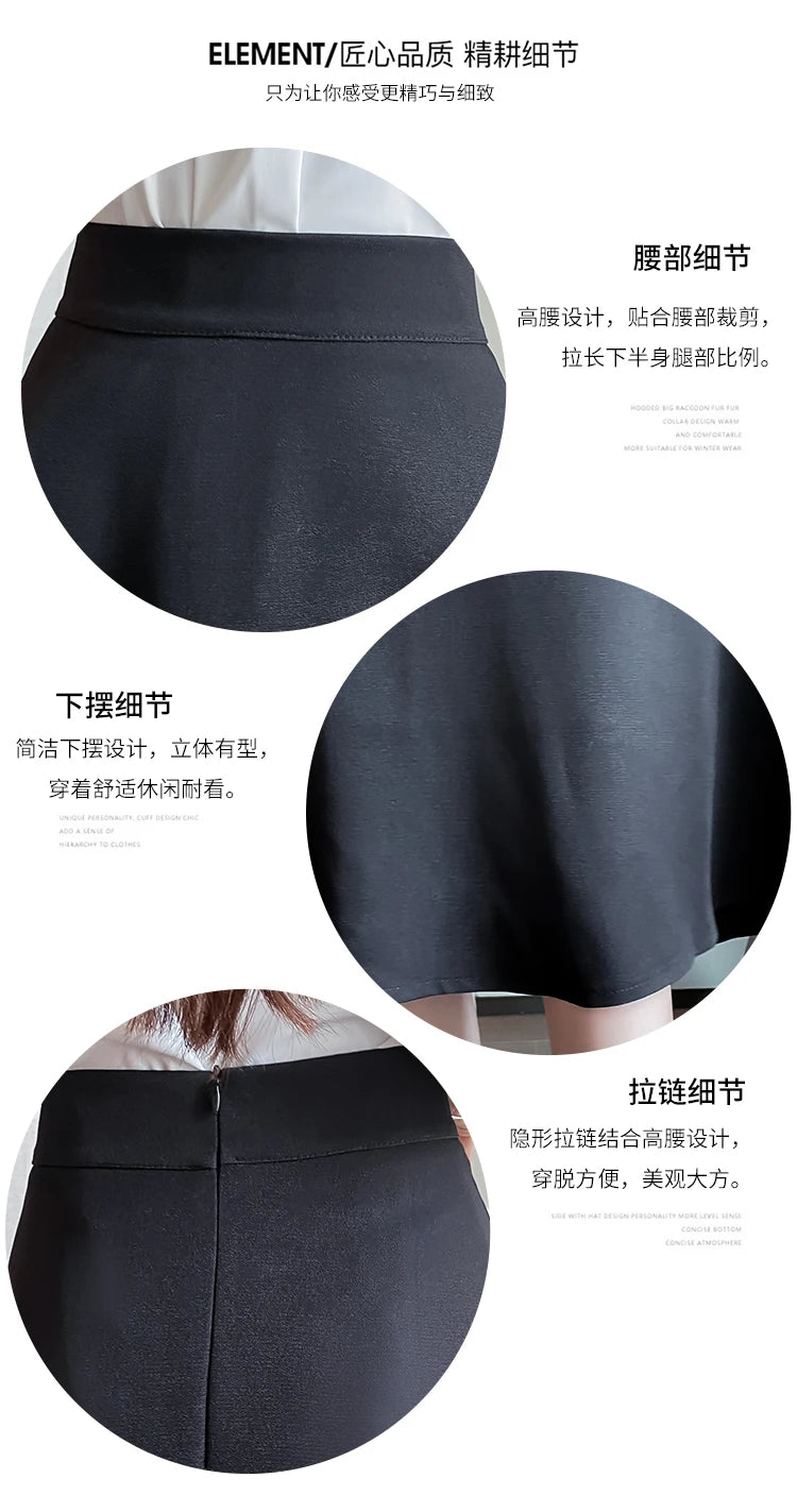 Women Skirts High Waist Knee-length A-line Black Skirt Casual All-match Elegant Ladies Gentle Ulzzang Trendy Solid Streetwear OL