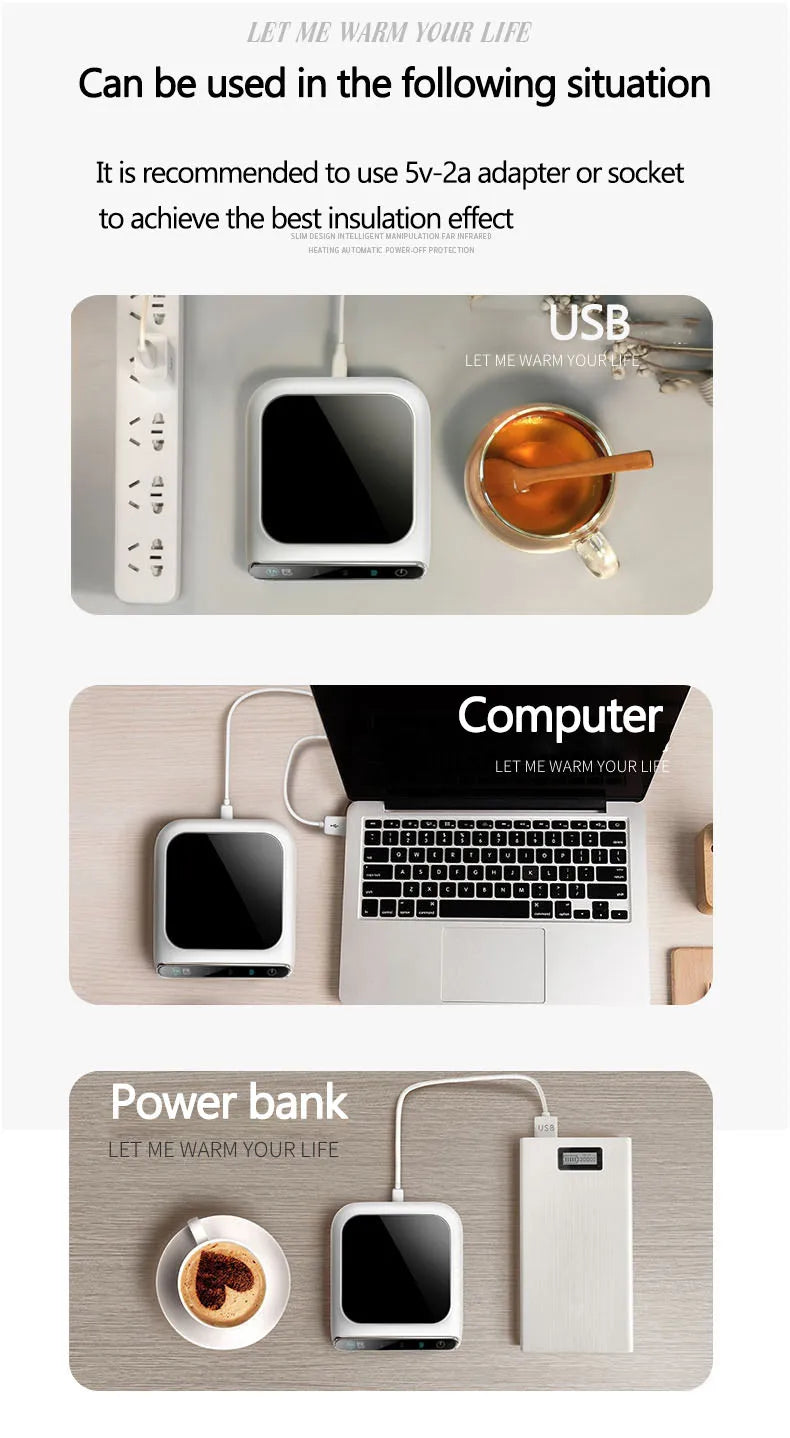 5V Cup Smart  USB Heated Mug Coaster Cup Heater Taza Calienta Agua Thermostatic Cup Mat Pad Oficina Hot Milk Coffee Warmer Pad
