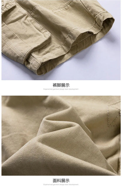 2026 Summer Men's Baggy Multi Pocket Military Cargo Shorts Male Cotton Khaki Men's Tactical Shorts Short Pants 30-38 No Belt