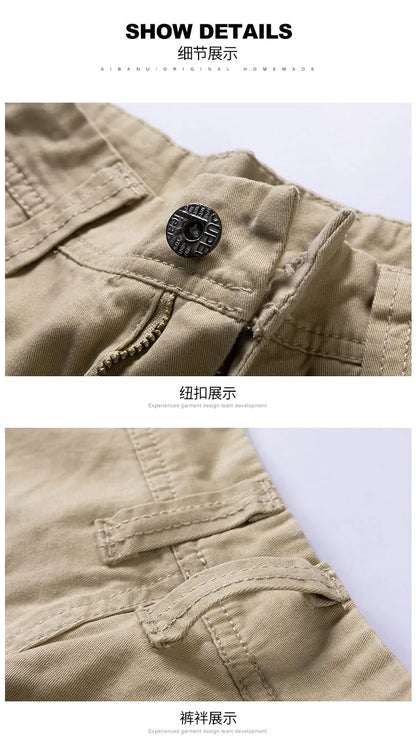 2026 Summer Men's Baggy Multi Pocket Military Cargo Shorts Male Cotton Khaki Men's Tactical Shorts Short Pants 30-38 No Belt