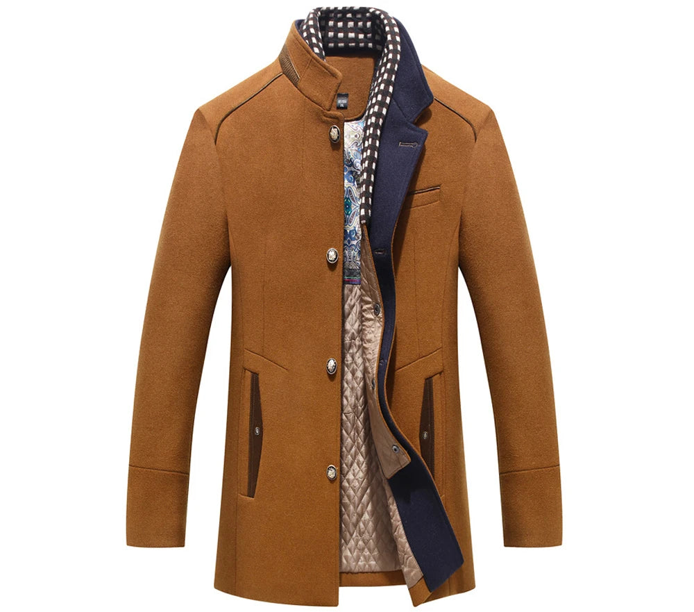 DIMUSI Winter Autumn Men's Wool Coats Casual Middle Long Scarf Collar Cotton-padded Thick Warm Woolen Coat Male Trench Clothing